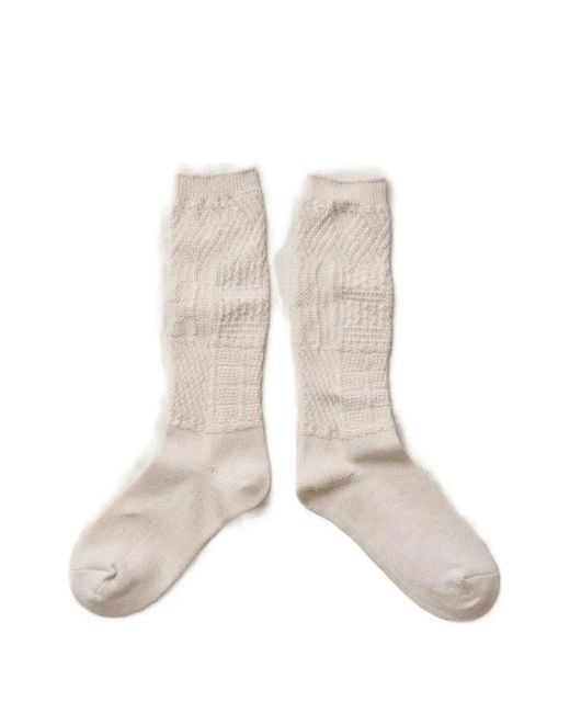 yahae White Patchwork-Knit Organic-Cotton-Blend Socks