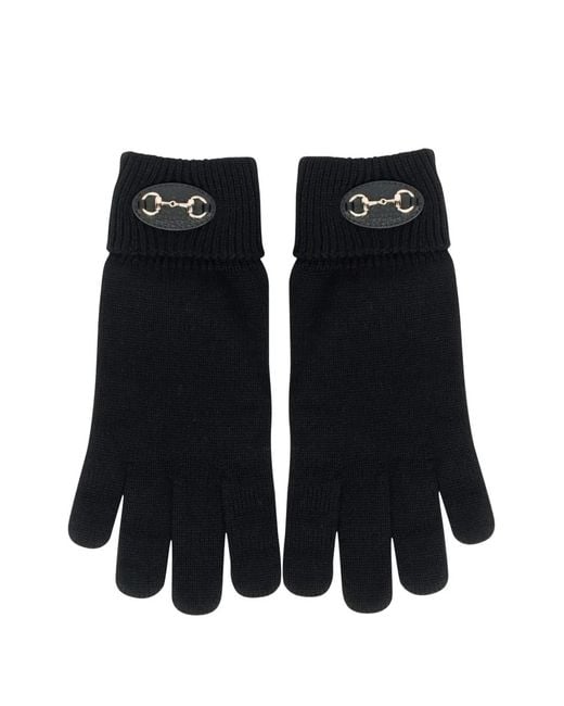 Gucci Black Horsebit Wool Gloves