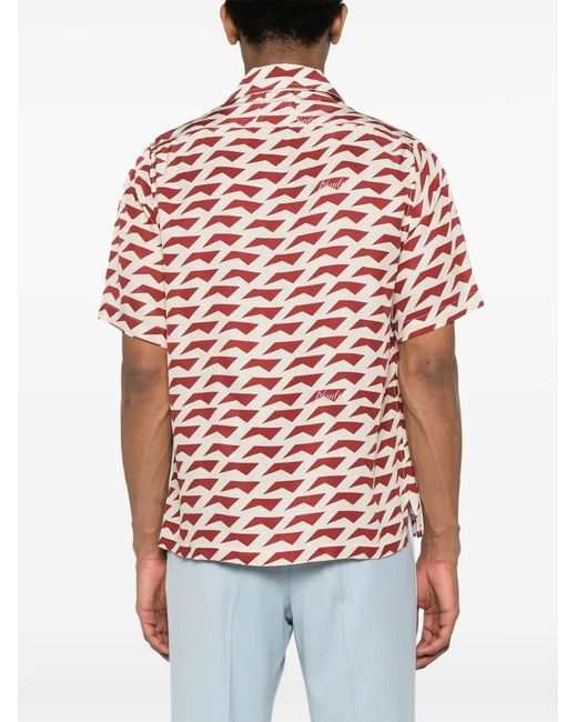 Rhude Red Geometric-Pattern Silk Shirt for men