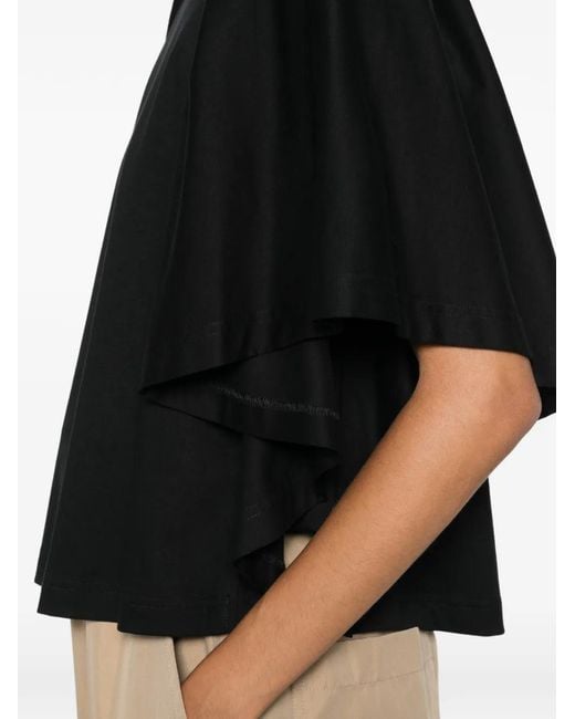 Psophia Black Ruffled Cape-Sleeve Cotton T-Shirt