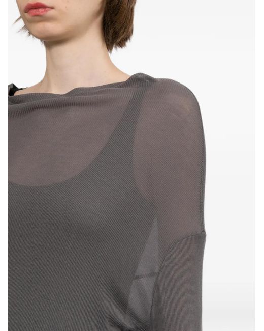 Helmut Lang Gray Twisted Long-Sleeve Sheer Top