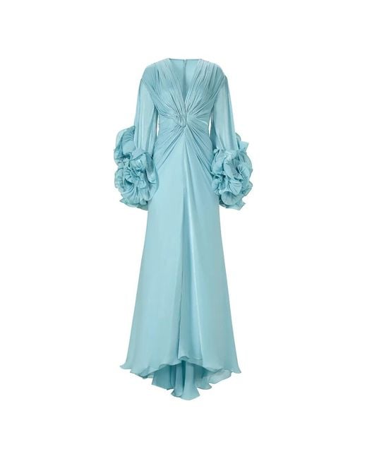 Costarellos Blue Dulcie Ruffle-Sleeve Georgette Maxi Dress