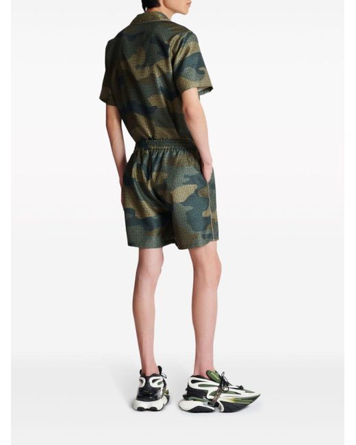 Balmain Green Camouflage Monogram-print Shorts for men
