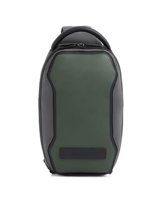Piquadro Black Logo-Patch Panelled Backpack for men