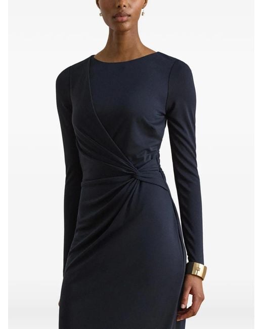 Ralph Lauren Blue Twist-Front Jersey Boat-Neck Midi Dress