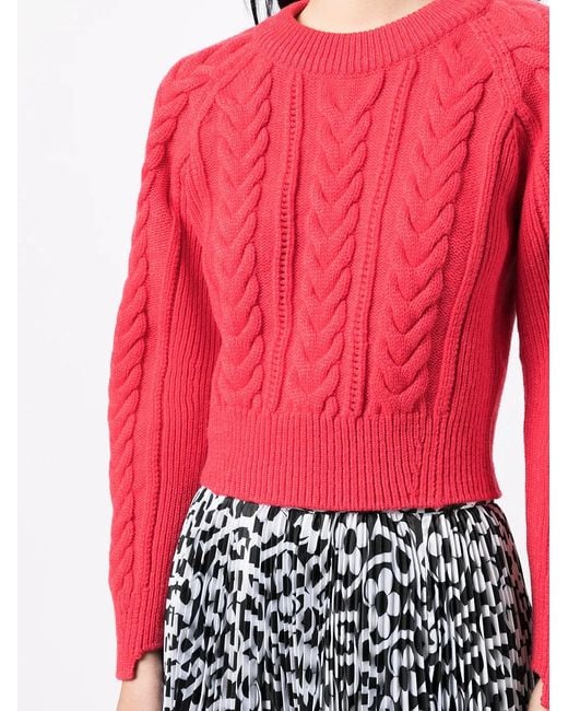 McQueen Red Cable-Knit Fitted Jumper
