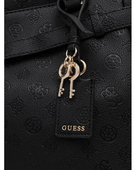 Guess Black Monogram-Debossed Key-Charm Tote Bag