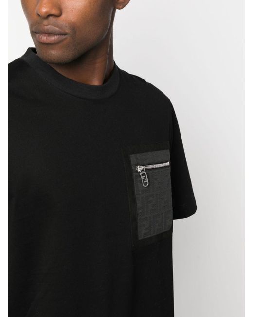 Maglietta nera di lusso con inserto in tessuto ff di Fendi in Black da Uomo