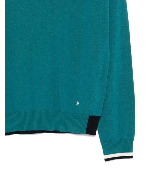 Manuel Ritz Green Ribbed Crewneck Sweater for men