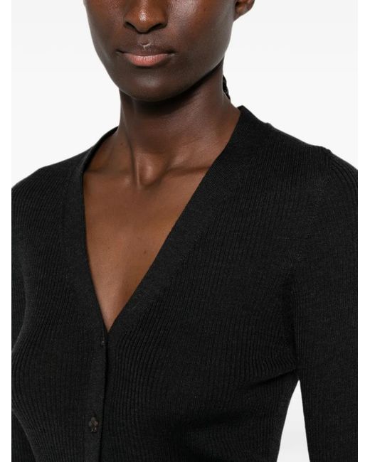 CECILIE BAHNSEN Black Ribbed-Knit V-Neck Cardigan