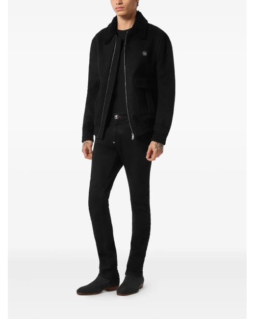 Philipp Plein Black Logo-Patch Jacket for men