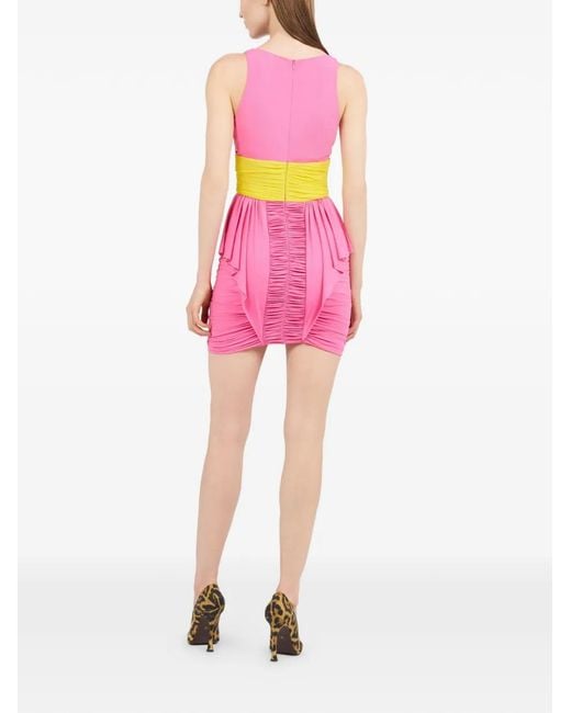 Roberto Cavalli Pink V-Neck Ruffled Mini Dress