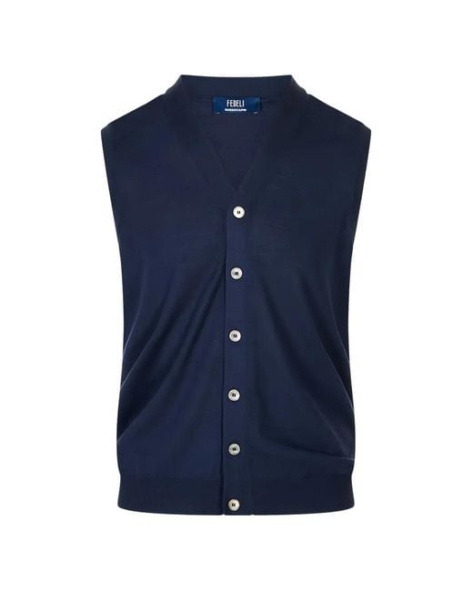 Fedeli Blue V-Neck Button-Up Vest for men