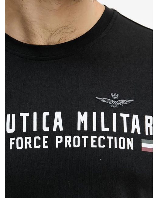 Aeronautica Militare Black Logo-Print T-Shirt for men