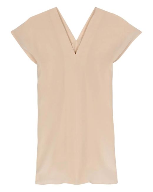 Aspesi Natural V-Neck Crepe Silk Blouse