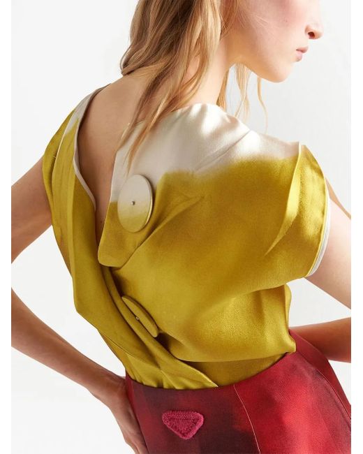 Prada Yellow Sleeveless Satin Blouse