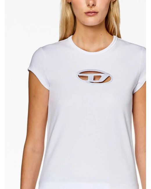 【Diesel】T-Angie Peekaboo Logo T-Shirt DIESEL T-angie T-shirt With Peekaboo Logo White | Lyst