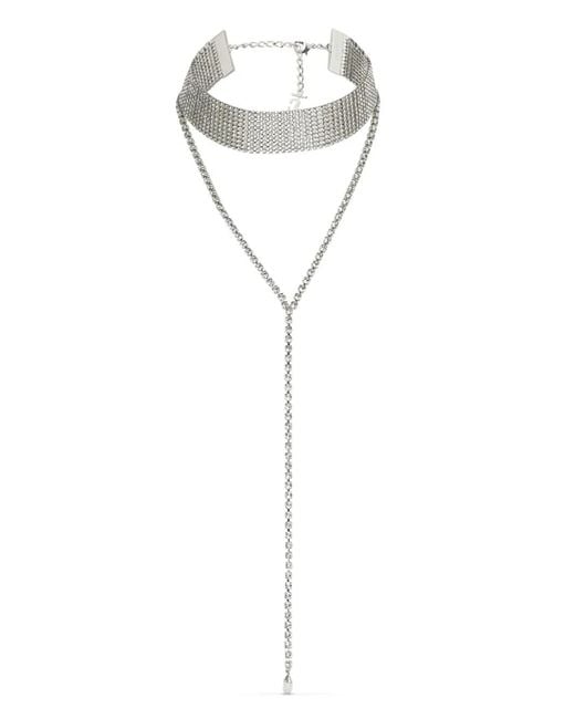 Jimmy Choo White Saeda Crystal-Embellished Chain Necklace