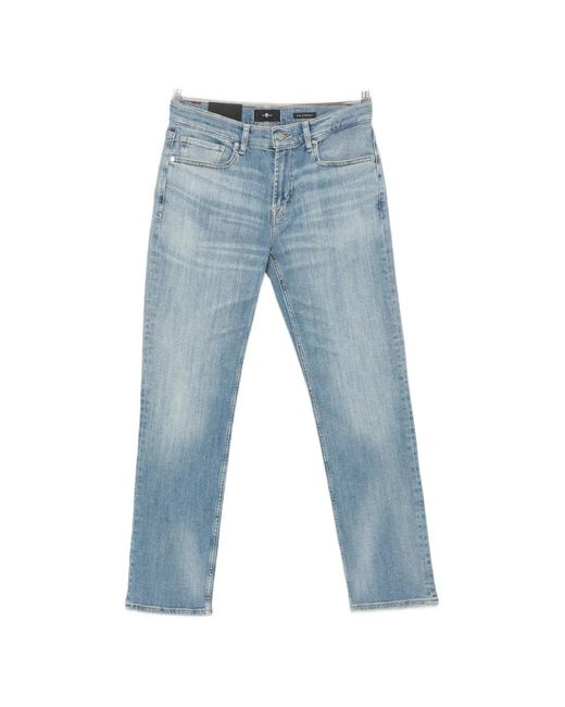 7 For All Mankind Blue Five-Pocket Straight-Leg Jeans for men