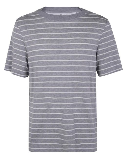 Brunello Cucinelli Gray Classic Stripes Tee Shirt Clothing for men