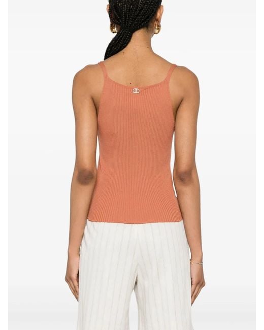 Twinset Orange Haut Sans Manches À Design Nervuré