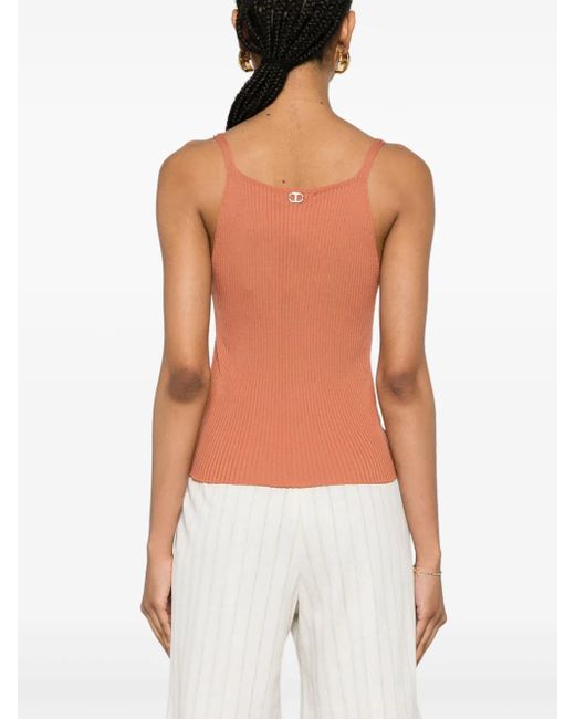 Twinset Orange Haut Sans Manches À Design Nervuré