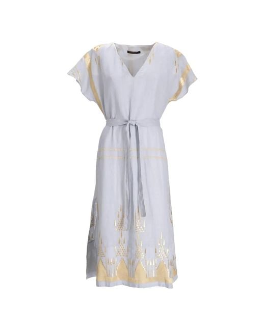 Greek Archaic Kori Gray V-Neck Midi Dress