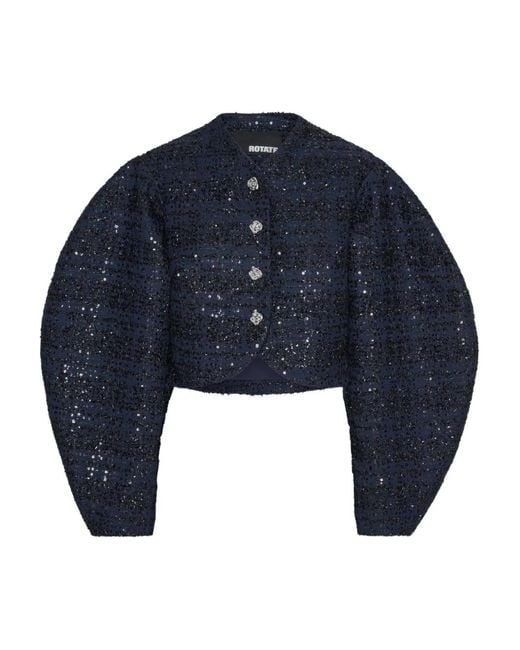 ROTATE BIRGER CHRISTENSEN Blue Sequin-Embellished Puff-Sleeve Jacket