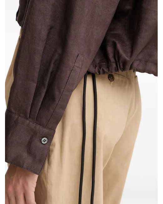 Pinko Brown Drawstring-Hem Cropped Linen Shirt