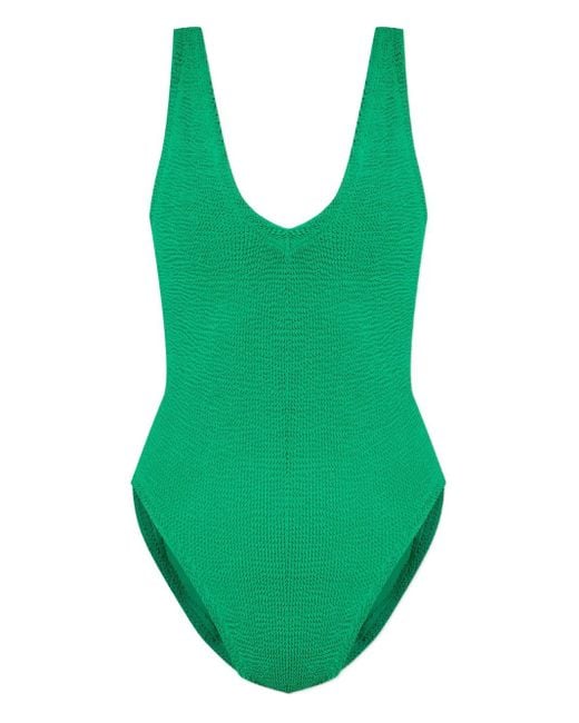 Hunza G Green Sadie Crinkle V-Neck Swimsuit
