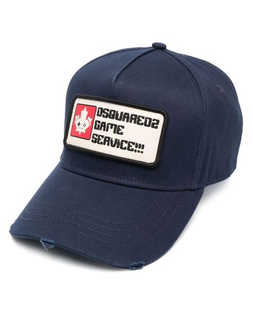 DSquared² Slogan-patch Distressed Cap in het Blue voor heren