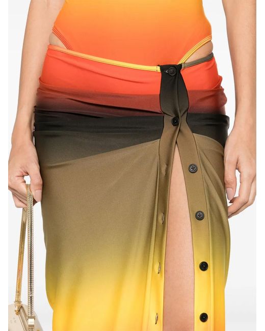 The Attico Orange Gradient-Effect Midi Skirt