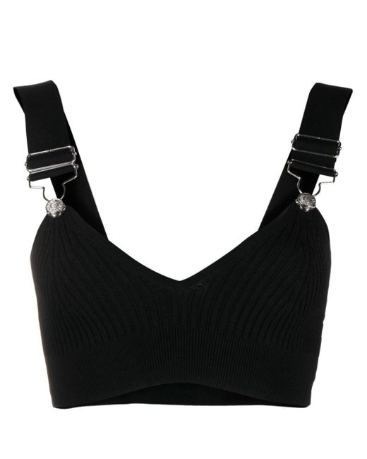 Moschino Black Buckle-straps Ribbed Cropped Top