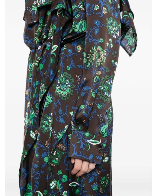 Sacai Green Floral-Print Ruffled Dress