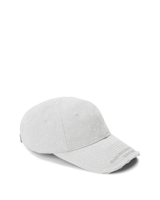 Alexander Wang White Crystal-Embellished Distressed Baseball Cap