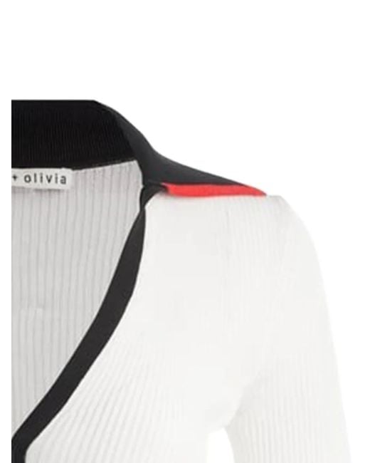 Alice + Olivia White Ribbed-Knit Collar Cardigan