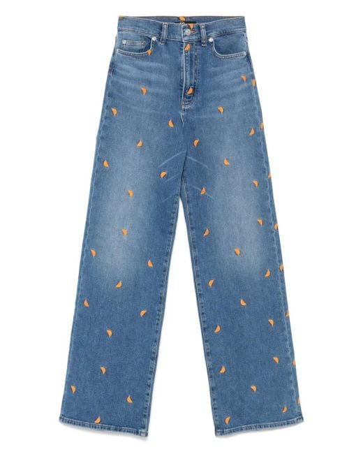 Maje Blue Fruit-Embroidery Jeans