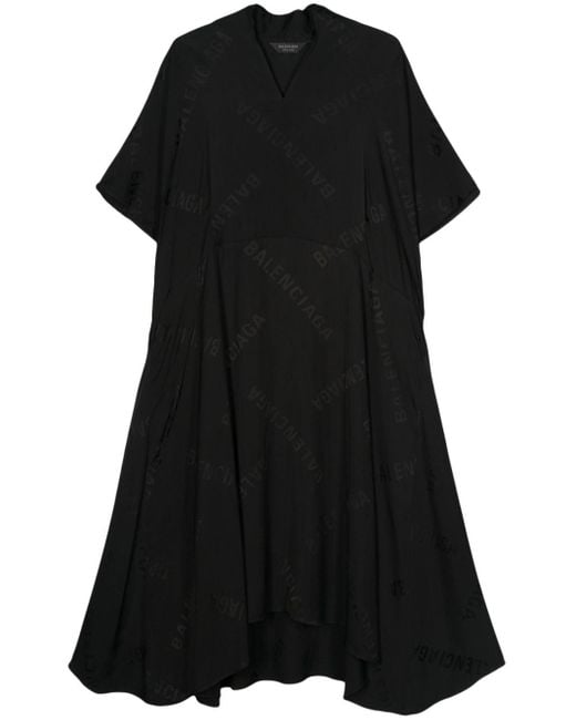Robe évasée à logo en jacquard Balenciaga en coloris Black