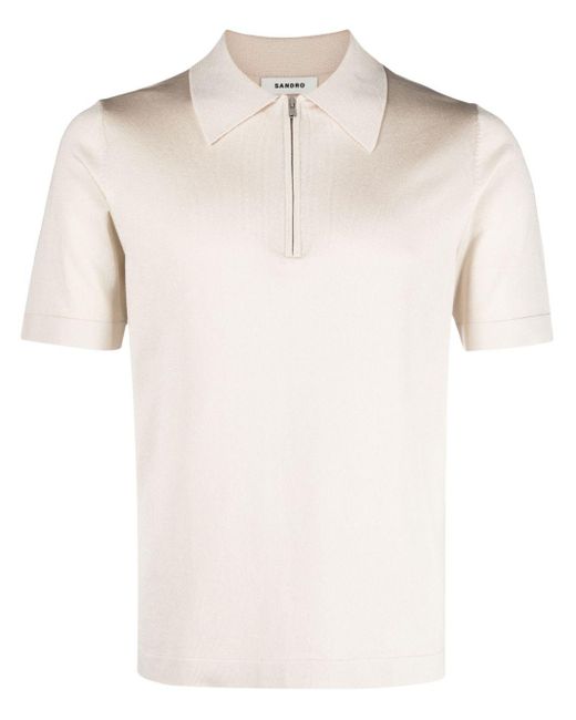 Short-zip piqué-weave polo shirt di Sandro in Natural da Uomo