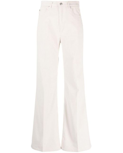 AMI White High-waisted Flared Corduroy Cotton Trousers