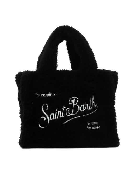 Mc2 Saint Barth Black Vanity Mini Teddy Logo-Embroidered Tote Bag