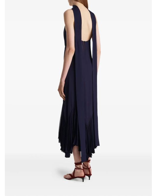 Khaite Blue Candita Pleated V-Neck Slip Midi Dress