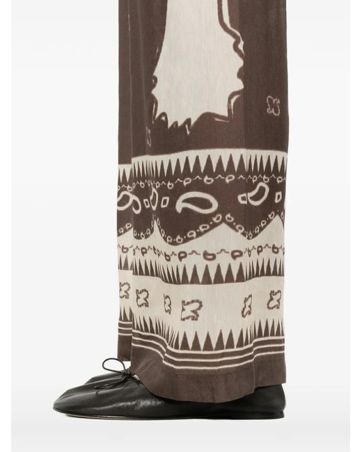 Ottod'Ame Brown Palm-Tree-Print Palazzo Pants