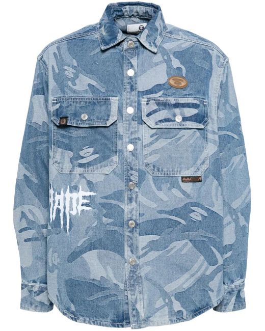 Aape By A Bathing Ape Blue Indigo Camouflage Print Cotton Utility Shirt for men