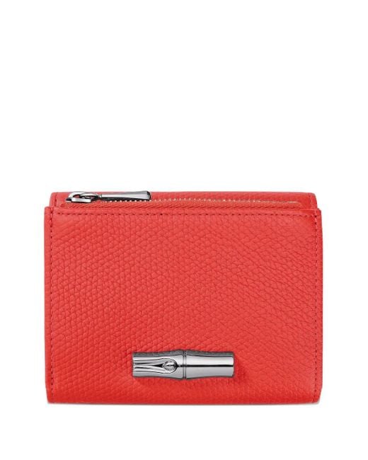 Longchamp Red Le Roseau Compact Wallet