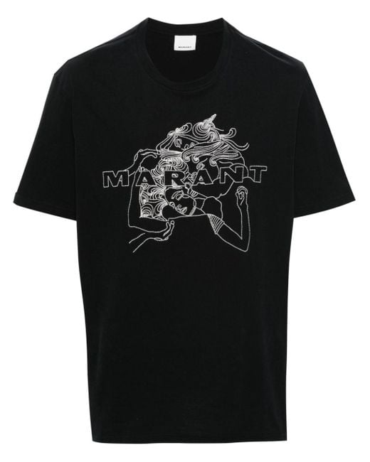 Camiseta Honore con logo bordado Isabel Marant de hombre de color Black