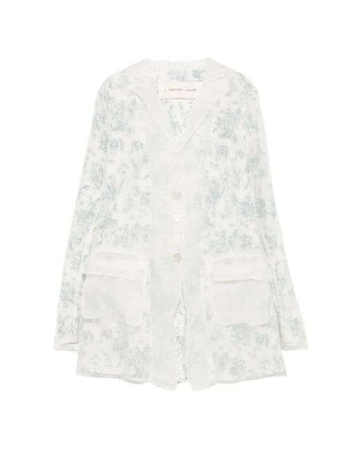 A Tentative Atelier White Floral-Print Sheer Jacket