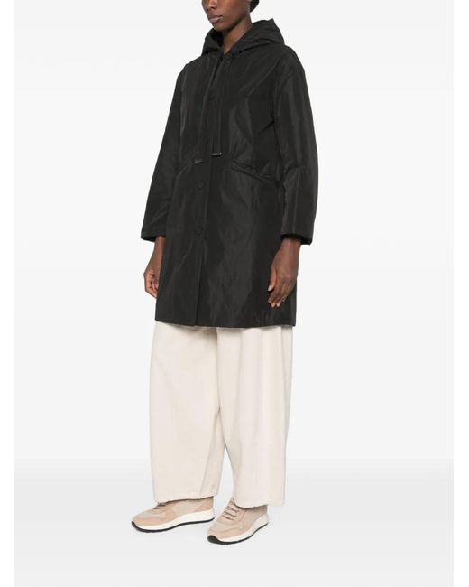 ROSSO35 Black Hooded Button-Fastening Jacket