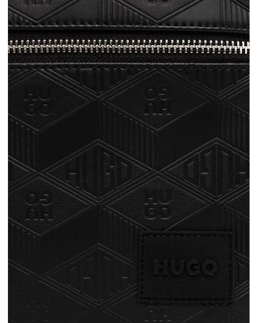 HUGO Black Logo-Patch Debossed Messenger Bag for men