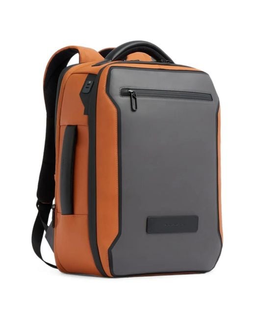 Piquadro Gray Panelled Logo-Patch Backpack for men